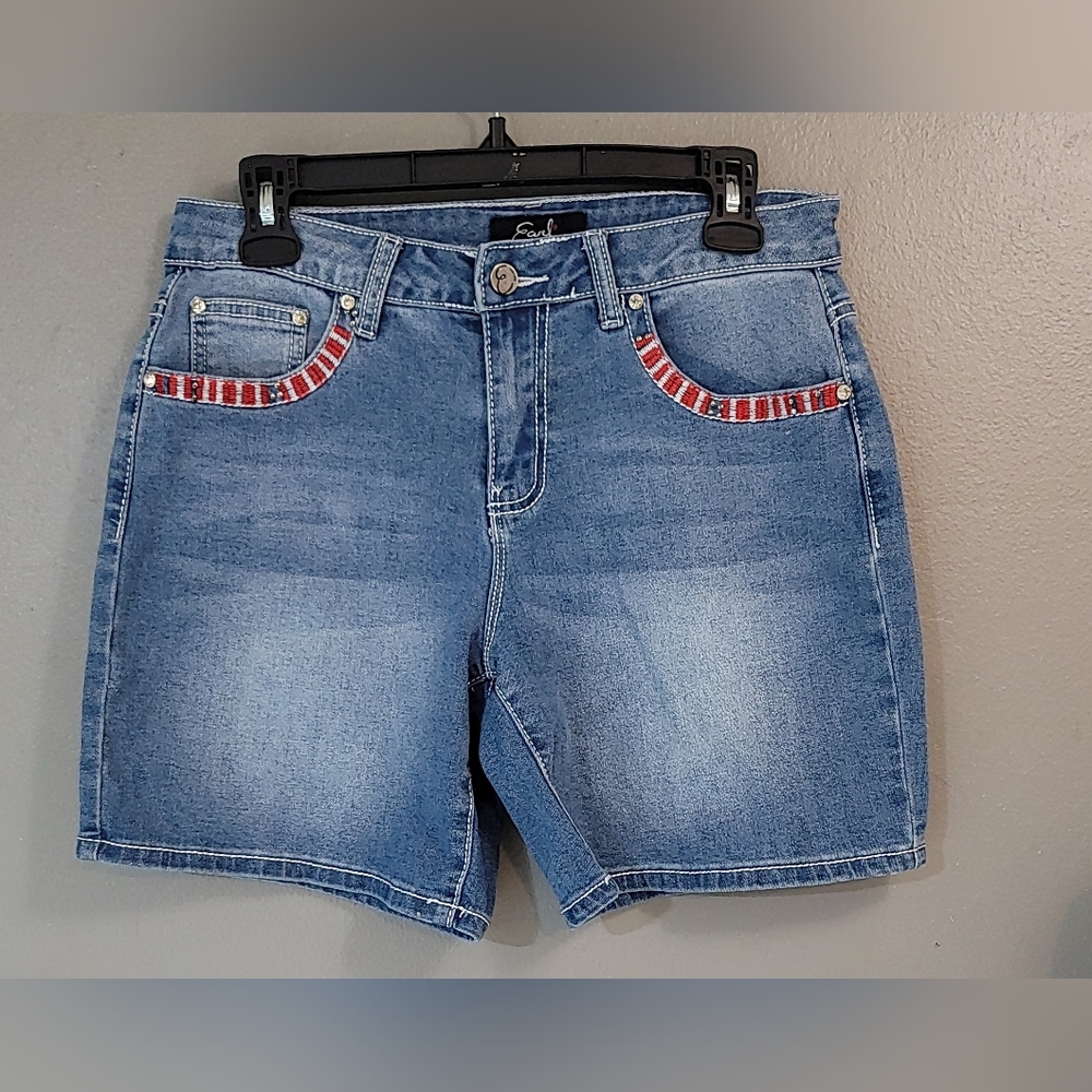 Earl Jeans Blue Denim Shorts with Red Accents‎